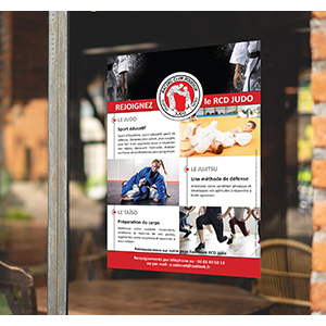 Mockup white paper or white promotion poster displayed on the front of the restaurant, coffee shop Promotion information for marketing announcements and details